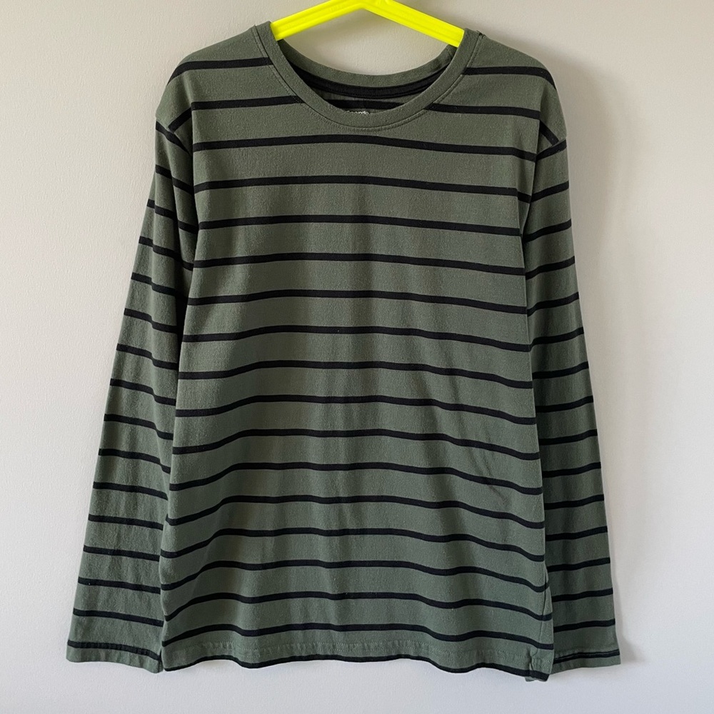 Boys Long Sleeve Striped T- Shirt - Green & Black Horizontal Stripes - Picture 3 of 5